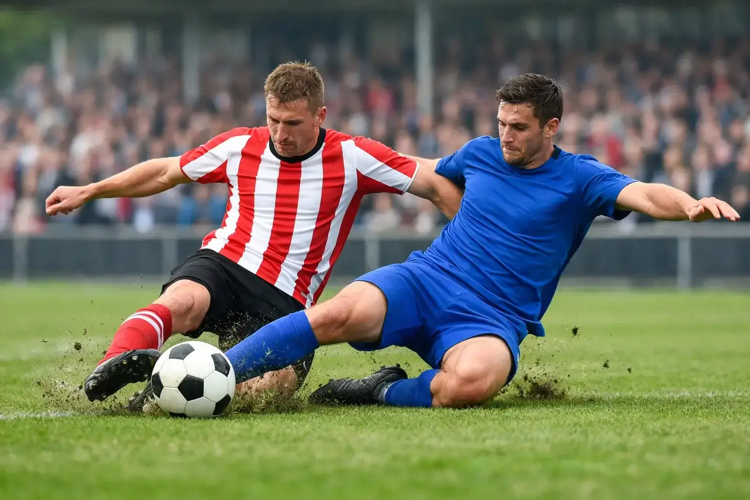 Nederlands voetbalveld met spelers in actie tijdens een professionele wedstrijd