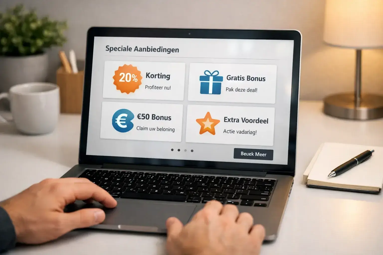 Diverse promotieaanbiedingen op laptopscherm