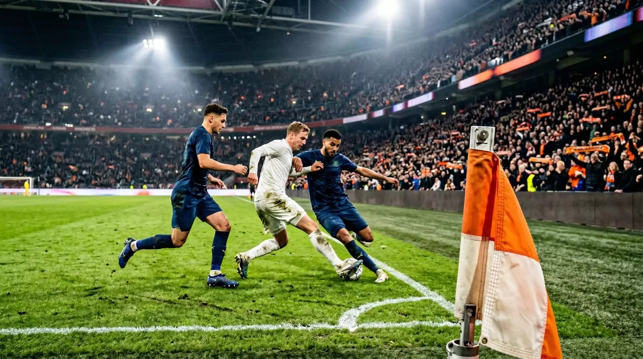 Eredivisie voetbalwedstrijd in een Nederlands stadion met fans op de tribune