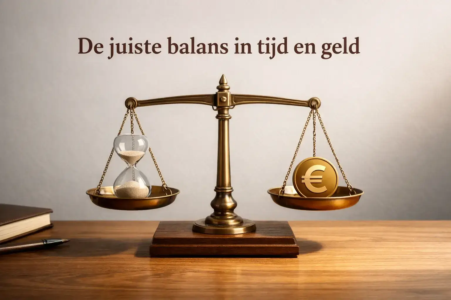 Evenwichtige weegschaal symbool met klok en munten die verantwoord gokken verbeeldt